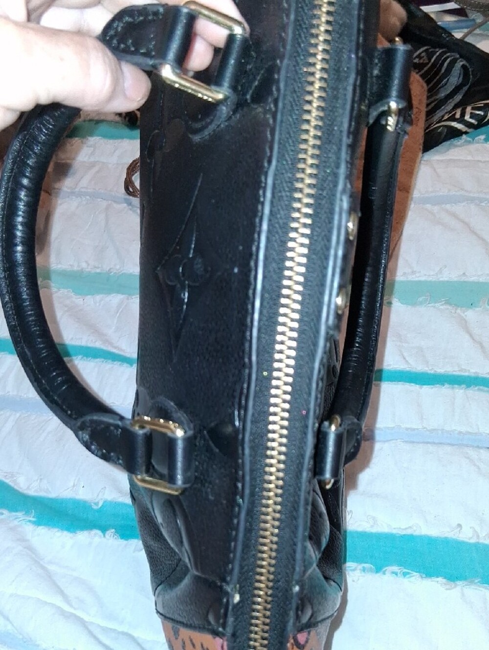 Black Embossed Monogram Purse with Leopard Side Panels, **No Bundle, Firm Price* - Picture 14 of 16